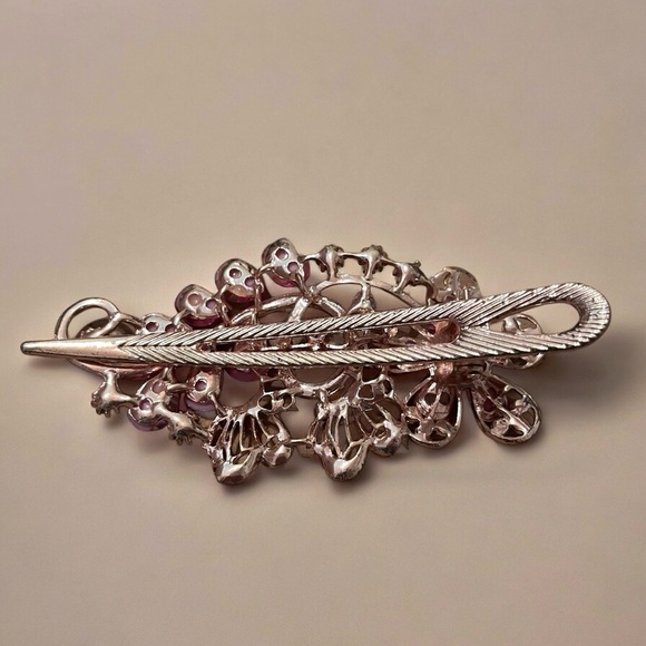 Elegant Women’s Vintage Pink Floral Crystal Hair Barrette Clip main image 6